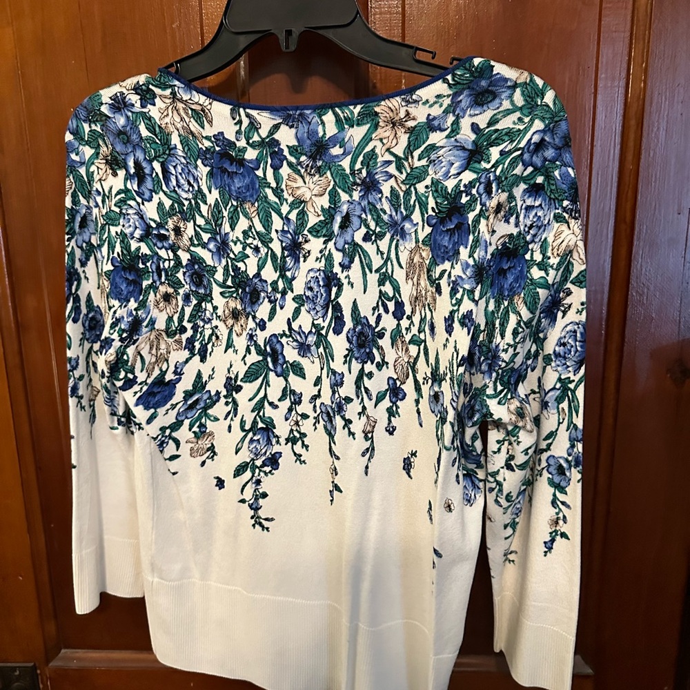 White House Black Market Blue Floral Cardigan